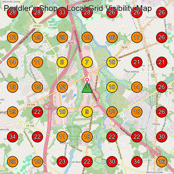 Peddler's Shop GeoGrid visibility map for Truck Rental Agency in Deptford